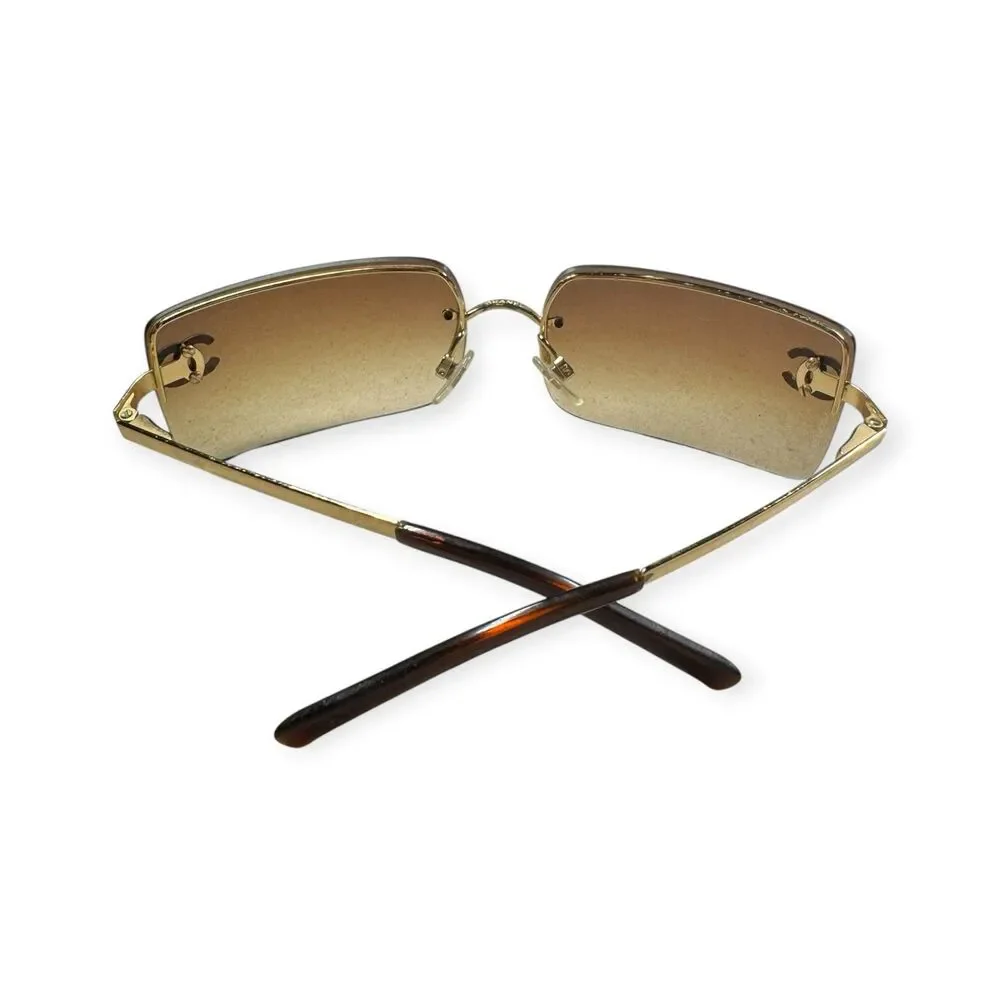 Chanel 4104-B Sunglasses Rimless Gold Frame Rhinestone c.125/13 62-15 120 VTG